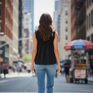croft & barrow Black Sleeveless Smocked-Yoke Top